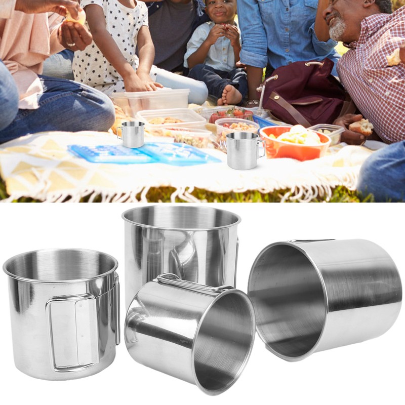 4pcs Outdoor Stainless Steel Cup Foldable Handle Nesting Cups for