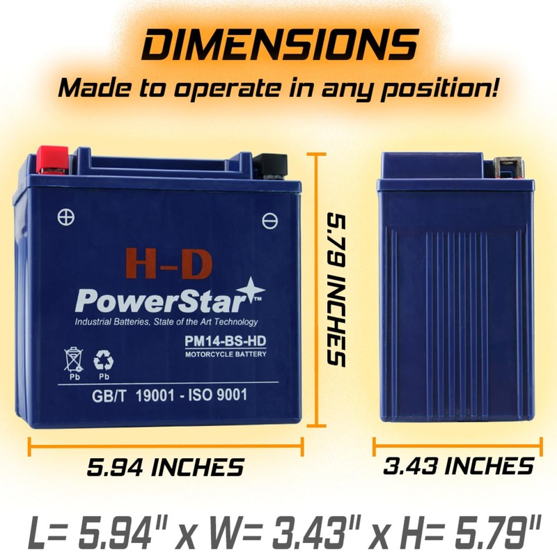 PowerStar H-D YTX14-BS ATV Battery Compatible with Honda TRX420FPE Rancher