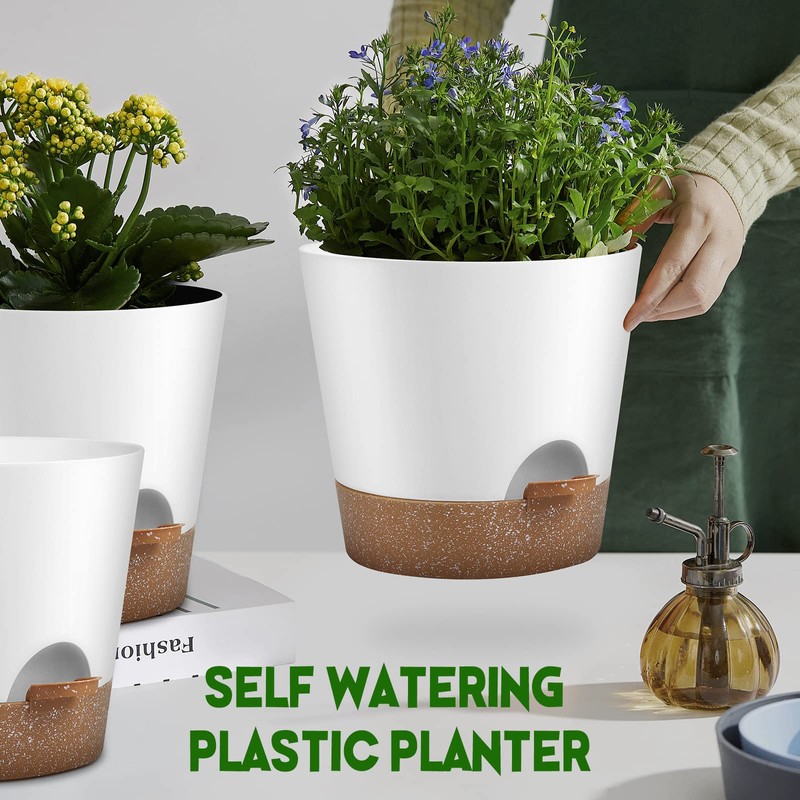 YNNICO Indoor Outdoor Plant Pots- Self Watering Planters with Drainage