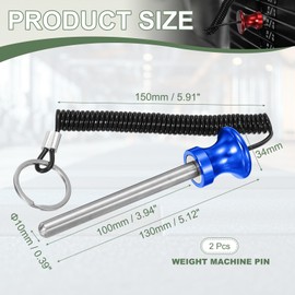 YELARXI Weight Stack Pin, Weight Gym Pin Strength Training Equipment Replacement with Pull Rope, 0.4 x 3.9 Inch Fit for Commercial Home Gym Club Machine Accessories (2 Pack, Blue)