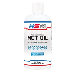 HS HERO SPORT MCT Oil 250ml, 66 Porciones, Ácido Caprílico 100% de Coco, KETO y Paleo Safe, 0g de Azúcar, Gluten Free, NON GMO, Vegan, Libre de Soya.
