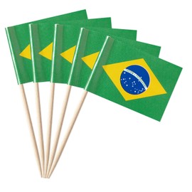 GentleGirl 100 Pcs Brazil Flag Brazilian Toothpick Flags Small Mini Brazilian Cupcake Toppers Stick Flags Decorations
