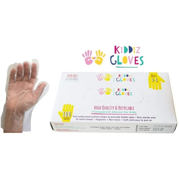 Kiddiz Gloves: Eco-friendly Disposable Gloves for Kids Ages 3 - 8 (100 count)