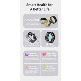 Smart Ring, Fitness Health Tracker Ring w/Sleep Heart Rate Blood Oxygen Monitor IP68 Wearable Bluetooth Ring for IOS Android Windows Smartphone, Black #10