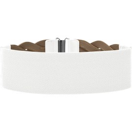 BlackButterfly 3 Inch Wide Waspie Elastic Vintage Braided Buckle Waist Belt (White, L)