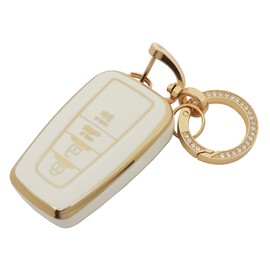 for Toyota Key Fob Cover with Keychain Soft TPU Full Protection Car Key Case Cover Compatible with RAV4 Camry Avalon Corolla Highlander C-HR Prius GT86 (White)