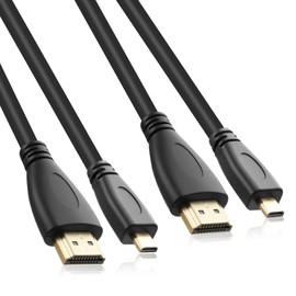 2 Pack Micro HDMI to HDMI Cable 1.5 m, Ultra HD 4K 60Hz & 1080P High-Speed Cable, Compatible with Raspberry Pi 5/4B, GoPro Hero 7/6/5, Sony A6000/6300, Nikon B500, Lenovo Yoga 3 Pro