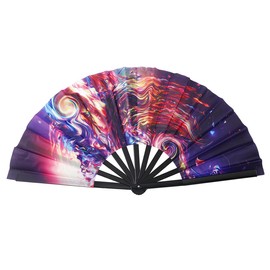 ffscafscn Folding Fan UV Glow Rave Bamboo Summer Hand Fan Cosmos Decoration Dancing Party Wedding Night Club Concert Festival Large (Multicoloured-24, M)