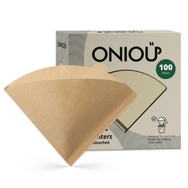 V60 Coffee Filters 02, ONIOU Unbleached Size 02 Cone Coffee Filters (100 Count), Natural Brown Pour Over Paper Filters for Hario V60 & Others 1–4 Cup Coffee Dripper