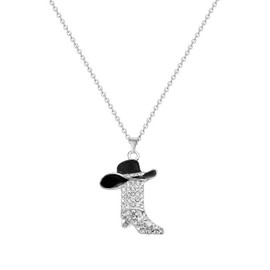 BUBGDYFO Cowgirl Boots Pendant Necklace for Women, Western Bohemian O Chain with Rhinestone Charm, Cowboy Hat and Boot Jewelry Accessories(Black)