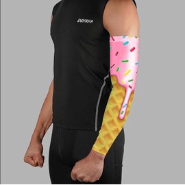 Sports Compression Arm Sleeve Strawberry Ice Cream Cone Sprinkles - Size: Youth Small (6-8 Yrs old)