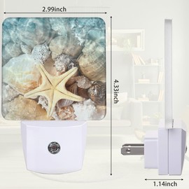 Starfish Seashell on Beach Night Light, Summmer Beach Night Light Plug into Wall with Dusk to Dawn Sensor, LED Lamp Energy Saving Lights for Men Women Boys Girls,Lamp for Bedroom Bathroom Hallway