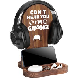 Slothoem-Gamer Gifts for Men Teenage Boy Christmas, Gamer Room Decor for Brother, Gaming Gifts for Son, Boyfriend, Husband, Gamer Room Accessories Stuff, Wooden Headset Stand - Can't Hear You I'm Gaming