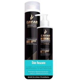 Barcelona Pharma | Tratamiento Rescate Capilar: Shampoo Reestructurante + Leave In | Para cabello severamente dañado/procesado | Extracto de uva y caviar | Sin sulfatos y parabenos