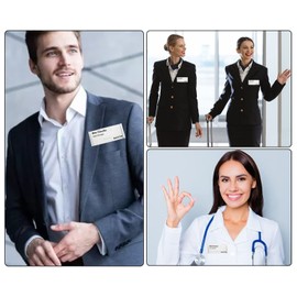 FIVAVA Pack of 10 Name Badges for Clothes, Name Badge with 2 Strong Magnet, Name Badges Magnet with Paper Slot, Transparent Magnetic Name Badges, Fashionably Domed, 75 x 32 mm, Silver