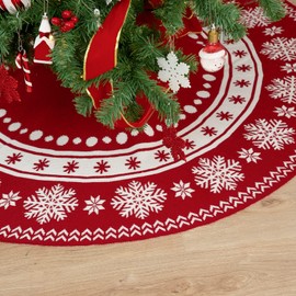 WBHome Christmas Tree Skirt, 52 inch Double-Layer Cable Knitted Thick Rustic Holiday Decoration, Christmas Snow Pattern, fit for Tree up to 9 FT
