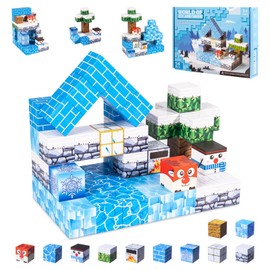 Carehabi Magnetic Building Blocks - 54-Piece Building Blocks Set, Creative 3D Building Blocks for Children, DIY Snow World with Cute Figures, Educational Toy from 3 Years