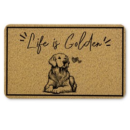 Qnhij Funny Golden Retriever Welcome Mats for Front Door, Dog Door Mat, Life is Golden Humorous Doormat for Porch Outside Inside Outdoor Indoor Entrance, Dog Bath Rug, 17x30 Inches
