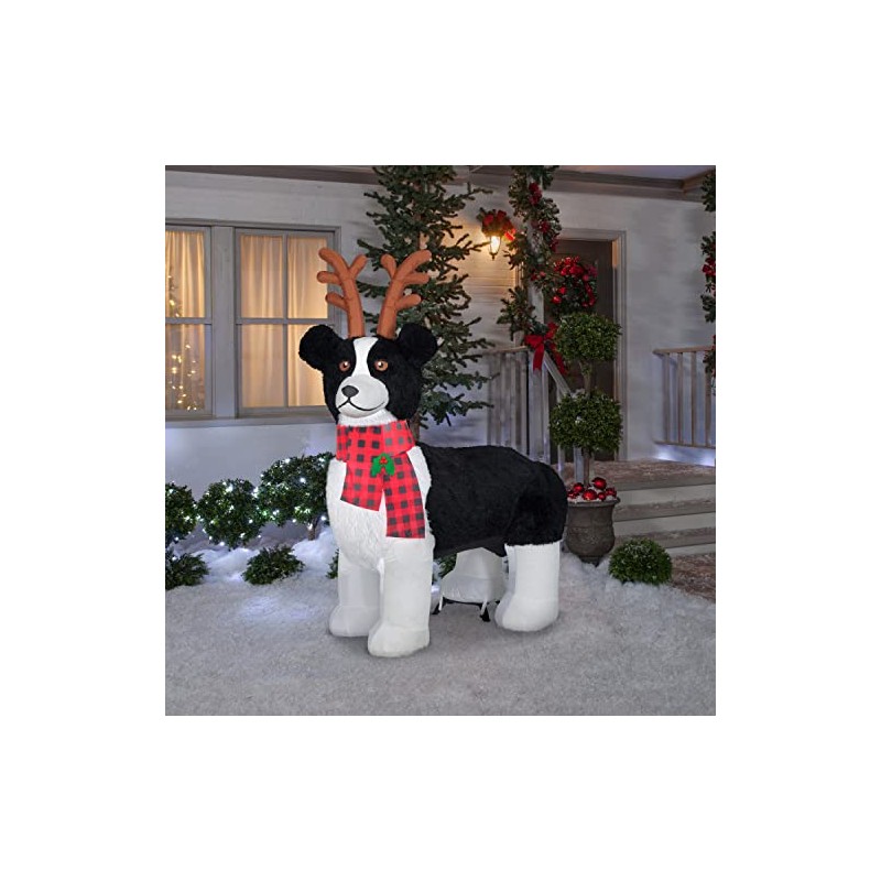6' Gemmy Airblown Inflatbale Mixed Media Fuzzy Plush Border Collie