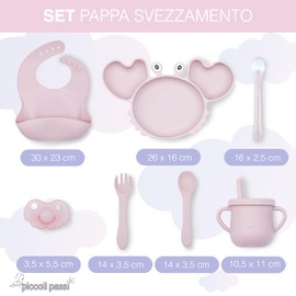 Piccoli passi New Kids Weaning Gift Box Set with Cutlery and Suction Plate Crab Shape Design BPA Free (Pink)