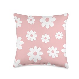 Daisy Floral Aesthetic Decorations White Flower Floral Daisies On Tea Rose Background Throw Pillow, 16x16, Multicolor