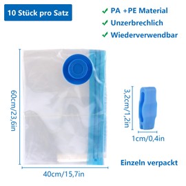 Pack of 10 Vacuum Bags for Clothes 60 x 40 cm Vacuum Bags for Duvets Vacuum Bags with Valve Zip BPA Free Vacuum Sealer Storage Bag Travel Vacuum Bags for Bedding