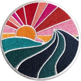 PatchClub Wave and Sun, Aesthetic Colorful Ocean Patch, 3 inches - Fully Embroidered Cool Iron On/Sew On Patches