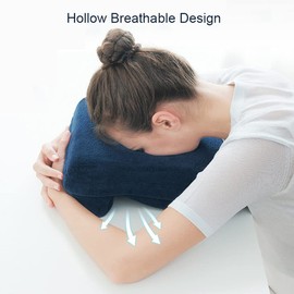 BIASTNR Office Desk Nap Sleeping Cushion Pillow, Face Down Nap Pillow with Brethable Hole Design, Memory Foam Pillow for Travel, School, Washable Velvet Cover