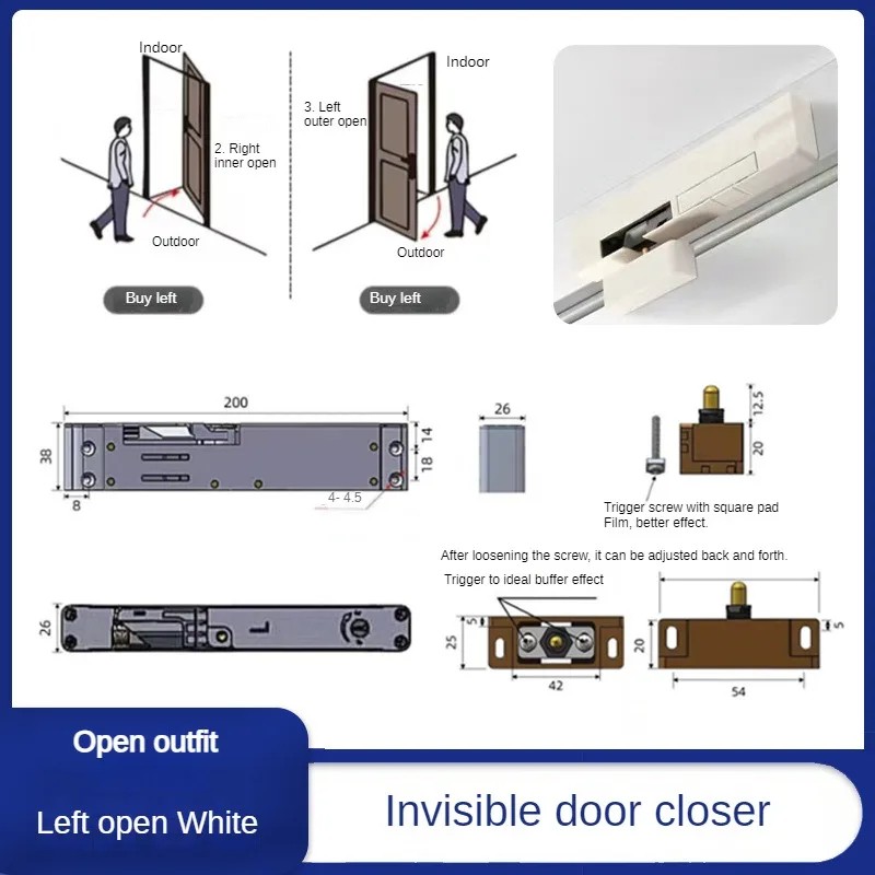 Automatic Hydraulic Door Closer, Adjustable Soft Close Buffer with Aluminum