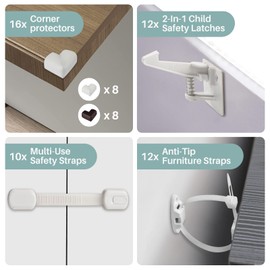 Inaya Complete 50pc Deluxe Baby Proofing Kit - Flexible Hidden Baby Locks for Cabinets and Drawers, Adjustable Child Safety Latches, Corner Guards & Furniture Anchors