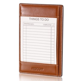 HISCOW Italian Leather To Do List Notepad & Pocket Notebook - 3x5 Memo Pad with Secure Pen Holder, Refillable Note Jotter Organizer for Work & Travel, Antiqued Brown