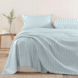 Pizuna Cotton Cascade Stripe Blue Print Flat Sheet Double 1 Pc, 400 Thread Count 100% Long Staple Cotton Flat Bed Sheets 230x280, Sateen Cooling Flat Sheets Printed Bedding (Printed Bed Sheets Double)