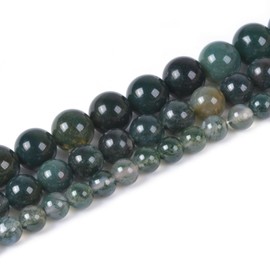 Moss Agate 10mm Gemstone Round Loose Strand Beads for DIY Necklace Bracelet Jewelry Making 15 Inch
