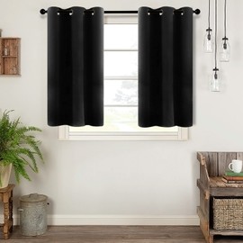 MRTREES Short Blackout Curtains, Living Room Curtain Panels Room Darkening, Triple Weave Bedroom Curtain Drapes Grommet Top Window Treatment Set for Bathroom/Basement(2 Panels, 34x45 Inches, Black)