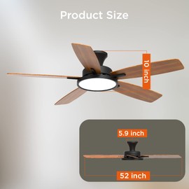 TALOYA Ceiling Fans with Lights and Remote, 46 Inch Low Profile Ceiling Fan with Light, Flush Mount, Reversible, 3CCT, Dimmable Black Modern Ceiling Fan for Bedroom, Living Room, Outdoor Patio
