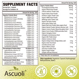 Ascuoli Probiotics for Women & Men - 300 Billion CFU, 24 Strains Probiotics + 15 Organic Herbs Blend, Daily Probiotic for Digestive Health, Immune, Gut, Bloating - 60 Capsule