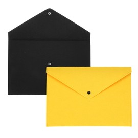 uxcell 2 Pcs Felt File Folders, A4 Envelope Folder File Document Storage Bag Portable File Folder Organizer Case with Button Closure for Office Business(Black/Yellow)