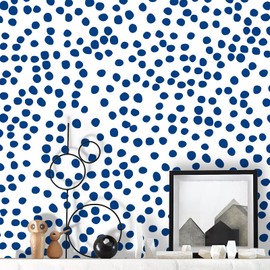 Jeweluck Blue and White Wallpaper Peel and Stick Wallpaper Blue Polka Dot Wallpaper 17.7 inch × 118.1 inch Blue Contact Paper Peel and Stick Blue Dot Removable Wall Paper for Classroom Vinyl Film