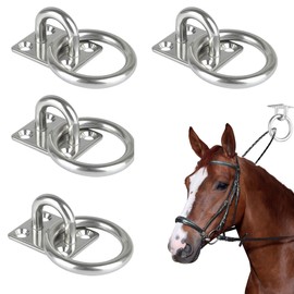 4 Pcs Set of Horse Hitching Rings, Sturdy and Durable Hay Nets for Horses, Haynet Rings, Haynets for Horses, Reusable Horse Tether Stable Ring Hooks, Horse Hitching Rings for Animals