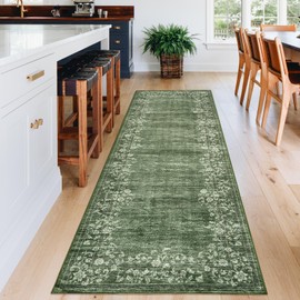 COZYLOOM Washable Runner Rug 2x6 Runner Modern Non Slip Kitchen Rugs Floral Boho Indoor Entryway Rug Soft Bathroom Rugs Stain Resistant Carpet for Hallway Laundry Bedroom 2'x6' Green