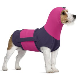 Dog Anxiety Relief Coat, Small Dog Coat Jumper Anxiety Jacket with Calming Hood Soft Ear Muffs Anxiety Relief Vest Firework Relief for Dogs Firework Protection(Purple, XS)