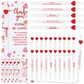 Jetec 20 Sets Valentine's Day Pens Bulk Heart Employee Appreciation Gifts Inspirational Quotes Ballpoint Pen with Thank You Cards Funny Pink Valentine Favors for Staff Teacher Nurse Office Supplies
