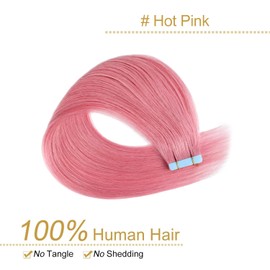 YILITE 16" Hot Pink 100% Remy Human Hair Extensions Straight 20g/pack, 40.6 cm, Hot Pink