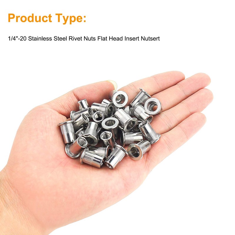 Powlankou 150 Pieces 1/4"-20 Stainless Steel Rivet Nuts Flat Head