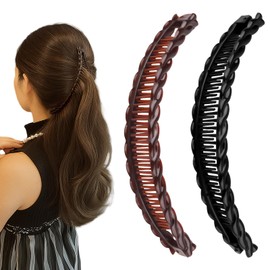 Banana Hair Clips, Banana Clip Hair, Comb for Styling Hair, Comb for Women, Easy to Use, Women's Hair Clips (Black + Brown, Pack of 2) Banana Clip