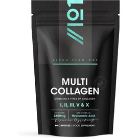 Multi Collagen 2400mg – Types I, II, III, V & X – 90 Capsules – Wild Caught Marine, Grass Fed Bovine, Eggshell & Free-Range Chicken Collagen Powder, with Hyaluronic Acid & Vitamin C – by Alpha01