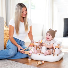 Inflatable Chair for Baby with Safety Harness, Built-in Pump & Non-Slip Base – Infant Sit Up Seat for 3-36 Months, Portable Blow Up Baby Chair for Travel, Easy to Clean