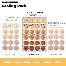 Rainspire Cooling Rack Stainless Steel, Heavy Duty Cooling Racks for Cooking and Baking, Oven Safe Wire Rack for Cooking, Baking Rack for Oven Cooking Fits Half Sheet Cookie Pan, 12" x 17", 2-Pack