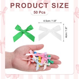 MECCANIXITY 50 Pcs Mini Ribbon Bow 1.8 Inch Mini Fabric Satin Ribbon Flower Bows for Craft DIY Sewing Wedding Birthday Party Green/White