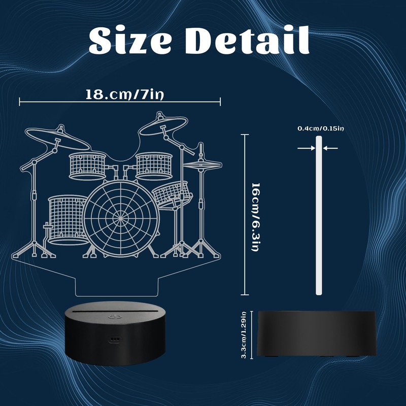 CoolGift Mart Drum Kit Night Light, 3D LED Optical Illusion